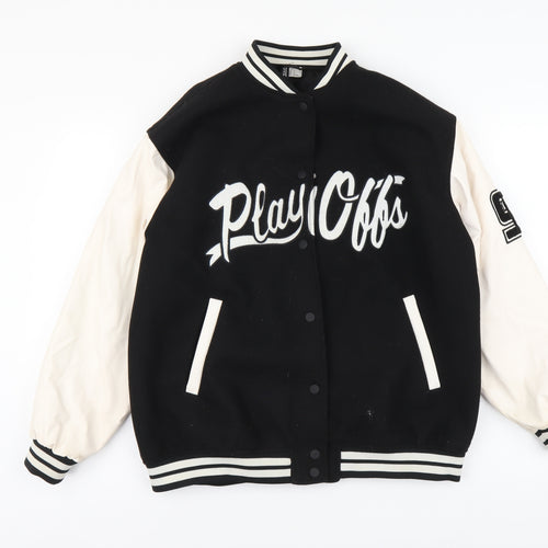 H&M Womens Black Bomber Jacket Jacket Size S Button - Play Offs