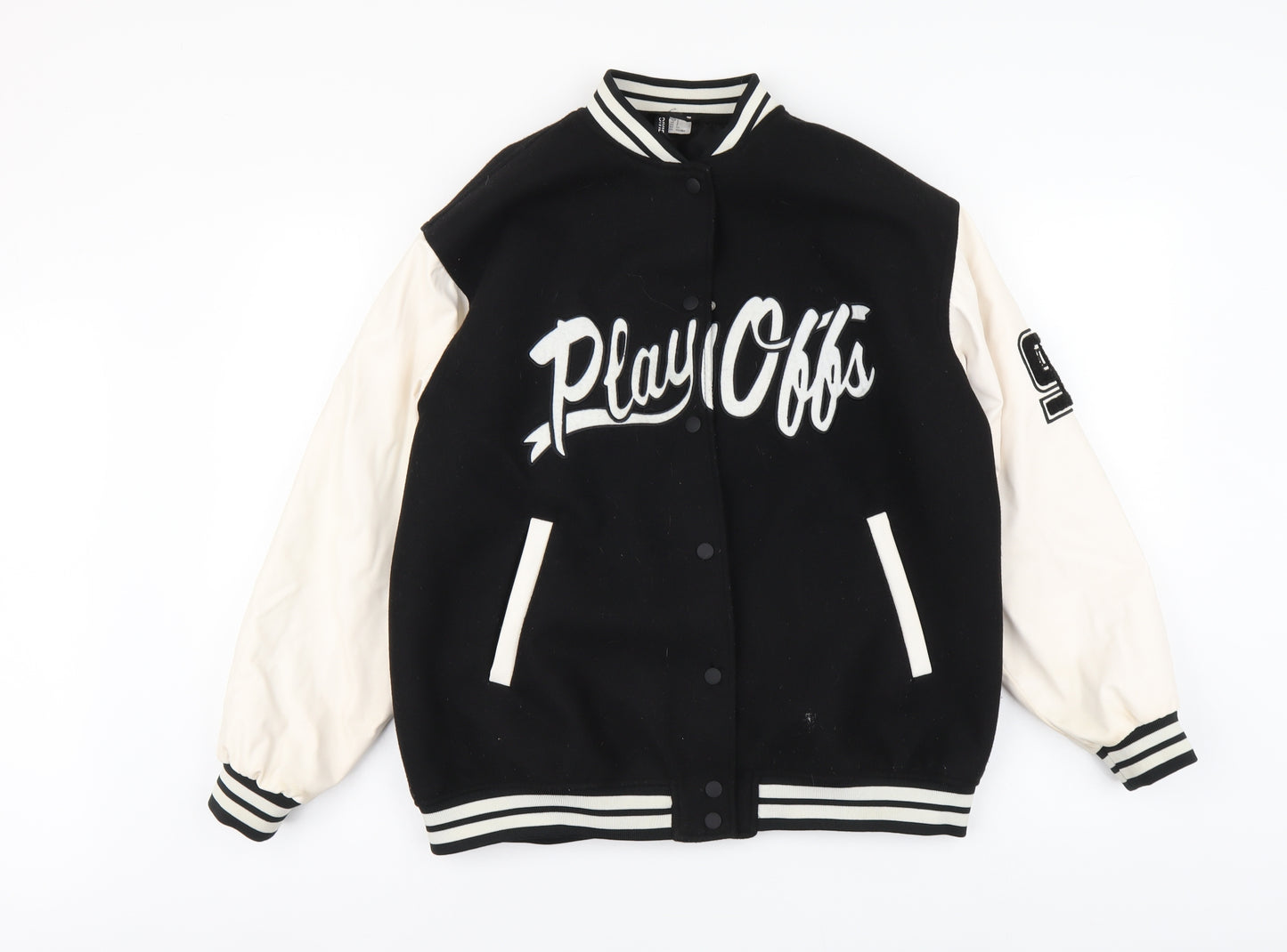 H&M Womens Black Bomber Jacket Jacket Size S Button - Play Offs