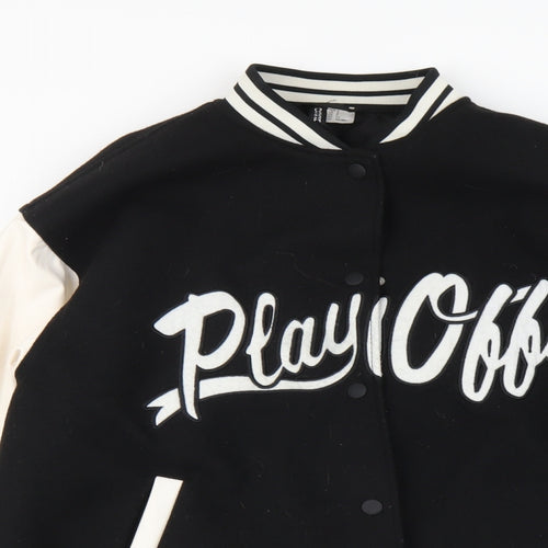 H&M Womens Black Bomber Jacket Jacket Size S Button - Play Offs