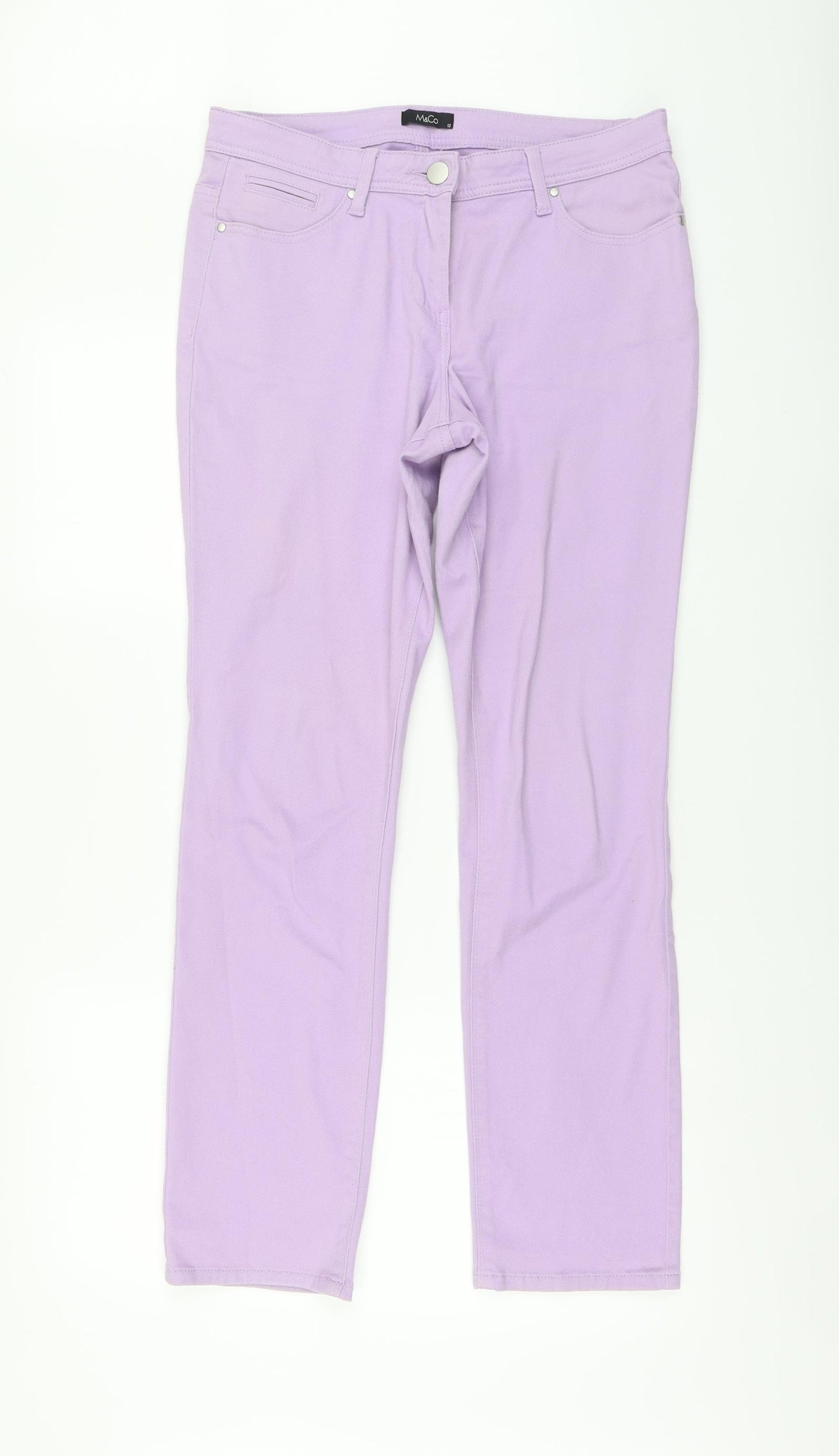 M&Co Womens Purple Cotton Straight Jeans Size 12 L30 in Regular Button