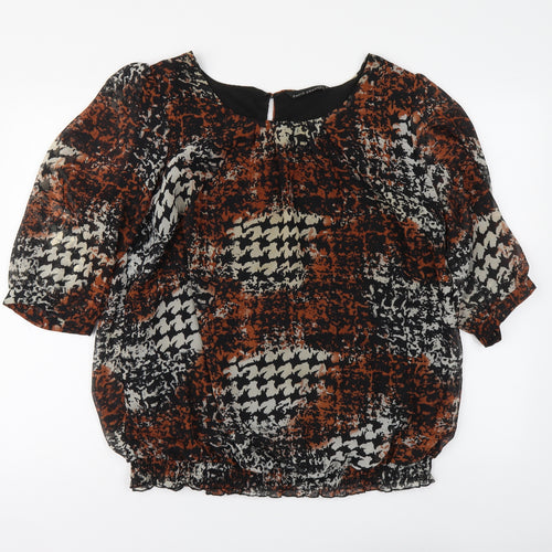 David Emanuel Womens Brown Geometric Polyester Basic Blouse Size 8 Round Neck