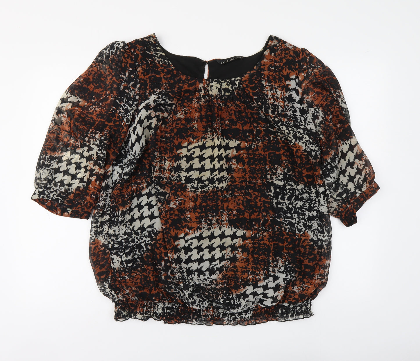 David Emanuel Womens Brown Geometric Polyester Basic Blouse Size 8 Round Neck