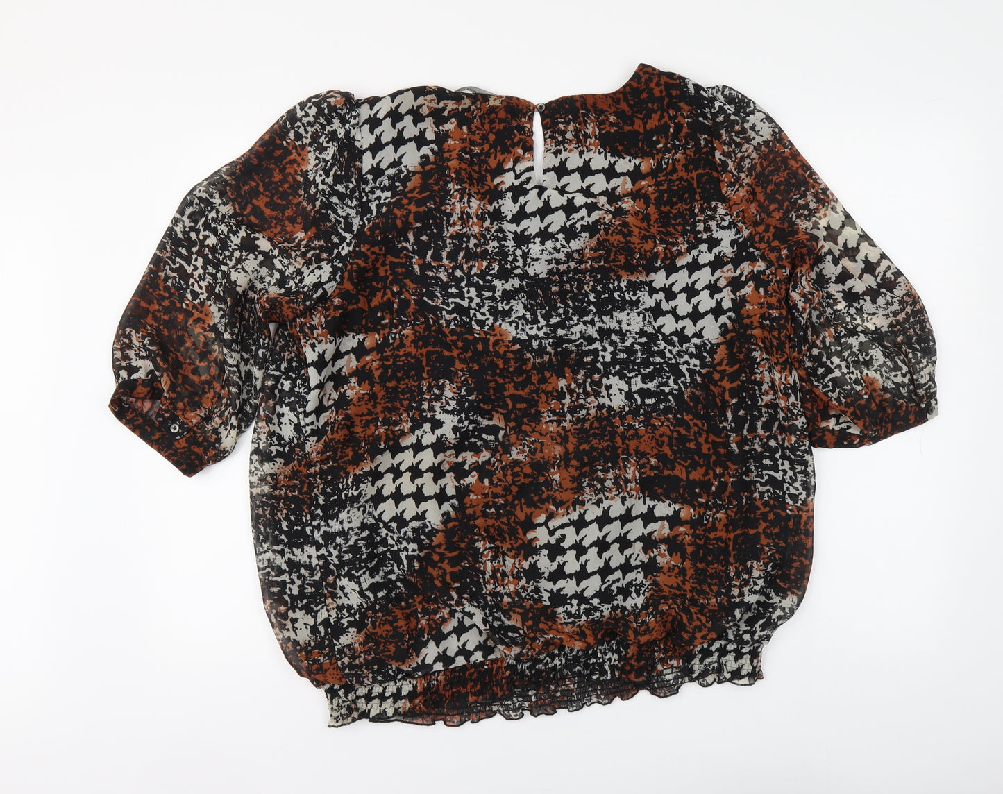 David Emanuel Womens Brown Geometric Polyester Basic Blouse Size 8 Round Neck