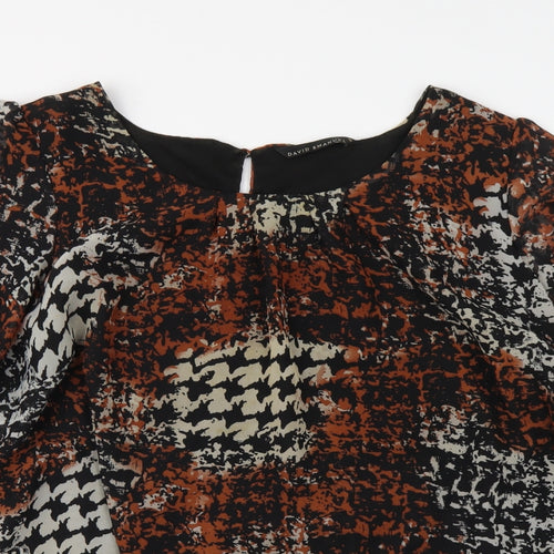 David Emanuel Womens Brown Geometric Polyester Basic Blouse Size 8 Round Neck