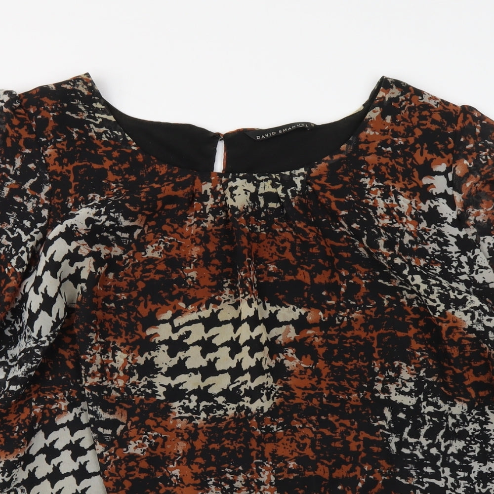 David Emanuel Womens Brown Geometric Polyester Basic Blouse Size 8 Round Neck