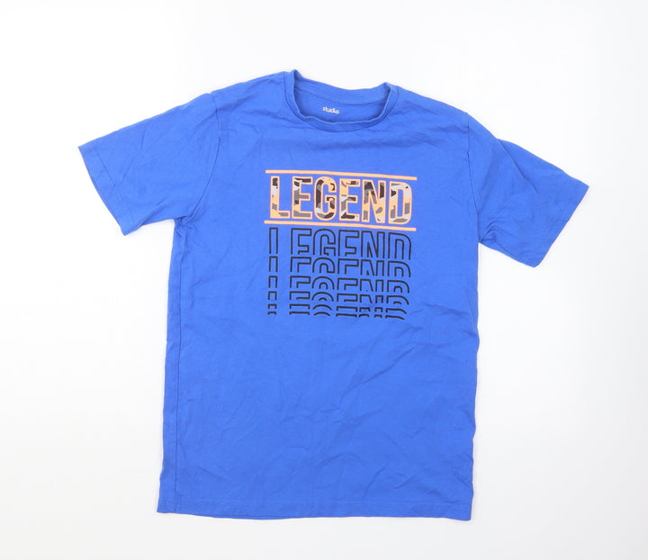 Studio Boys Blue Cotton Basic T-Shirt Size 12-13 Years Round Neck Pullover - Legend