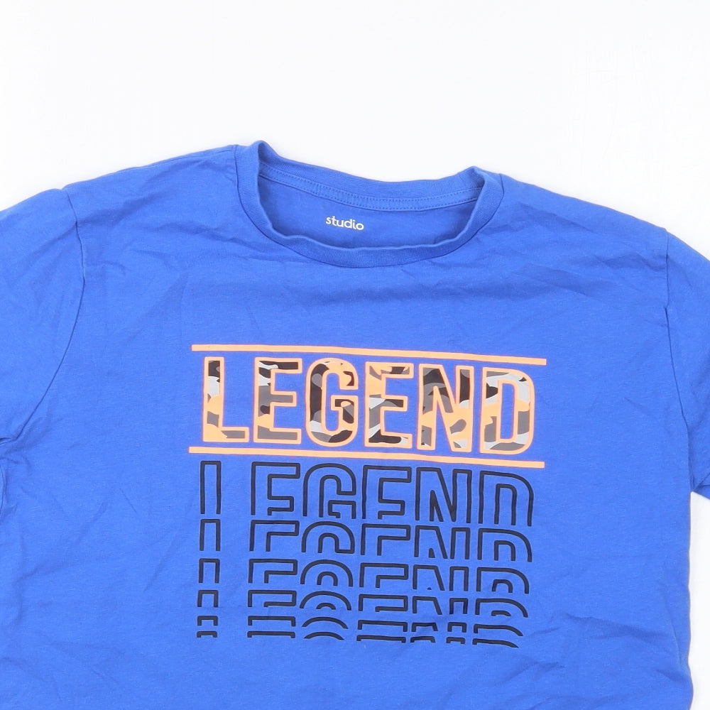 Studio Boys Blue Cotton Basic T-Shirt Size 12-13 Years Round Neck Pullover - Legend