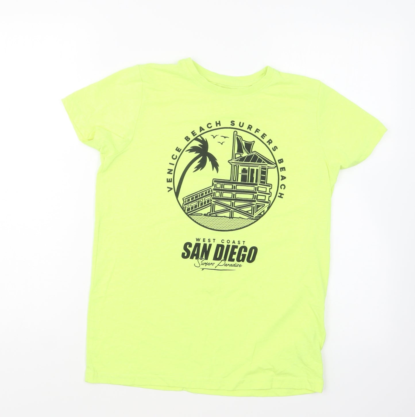 Primark Boys Yellow Cotton Basic T-Shirt Size 11-12 Years Round Neck Pullover - San Diego