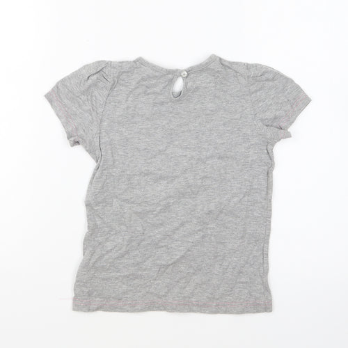 Marks and Spencer Girls Grey Cotton Basic T-Shirt Size 5-6 Years Round Neck Pullover - Slogan