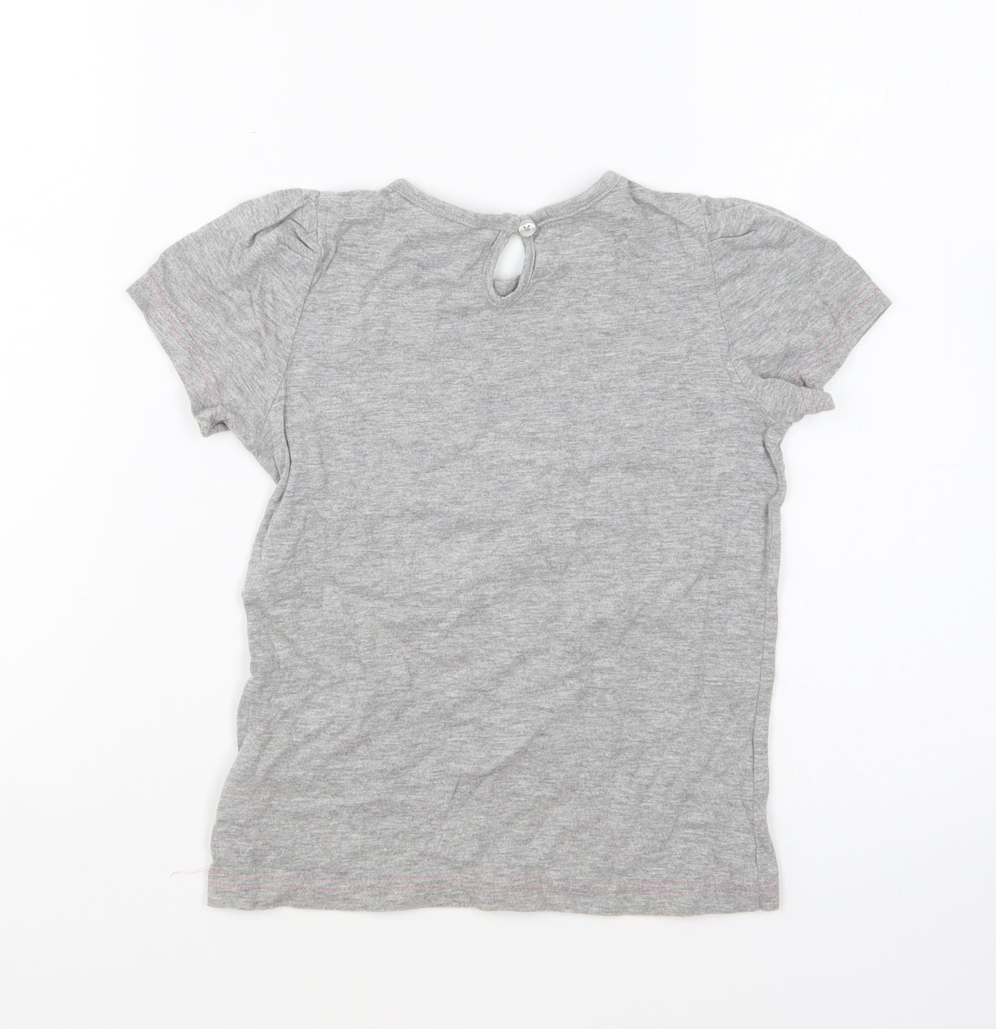 Marks and Spencer Girls Grey Cotton Basic T-Shirt Size 5-6 Years Round Neck Pullover - Slogan