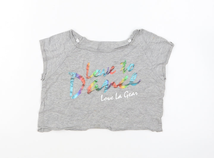 LA Gear Girls Grey Cotton Cropped T-Shirt Size 9-10 Years Round Neck Pullover - Love To Dance