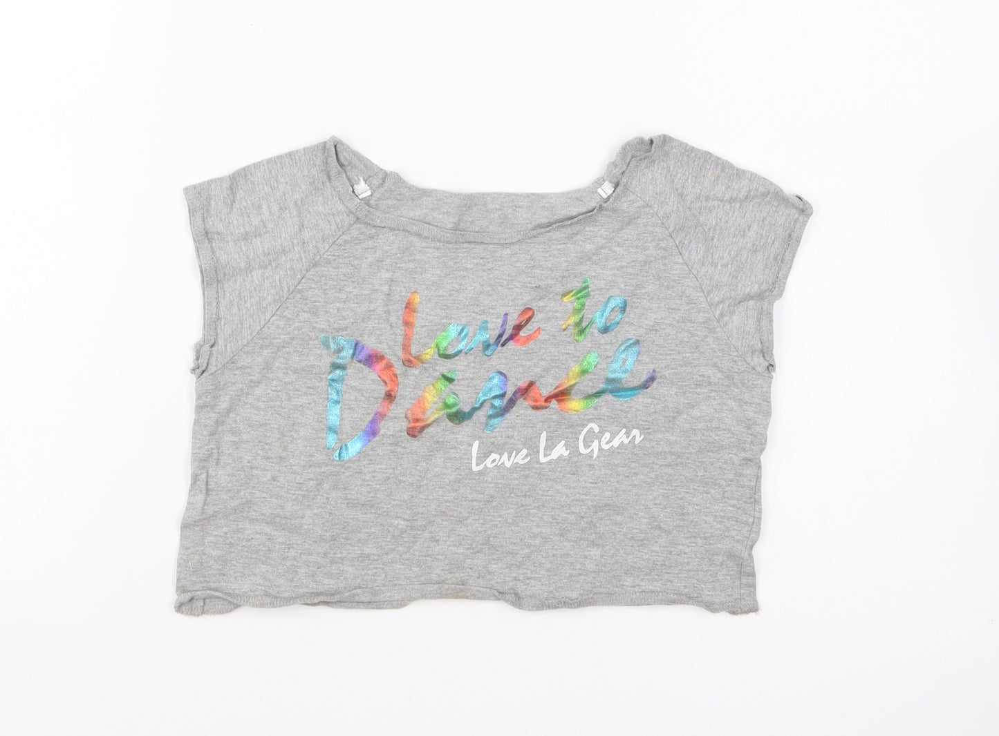 LA Gear Girls Grey Cotton Cropped T-Shirt Size 9-10 Years Round Neck Pullover - Love To Dance