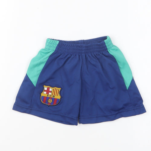 FC Barcelona Boys Blue Polyester Sweat Shorts Size 2 Years Regular Drawstring - Barcelona FC
