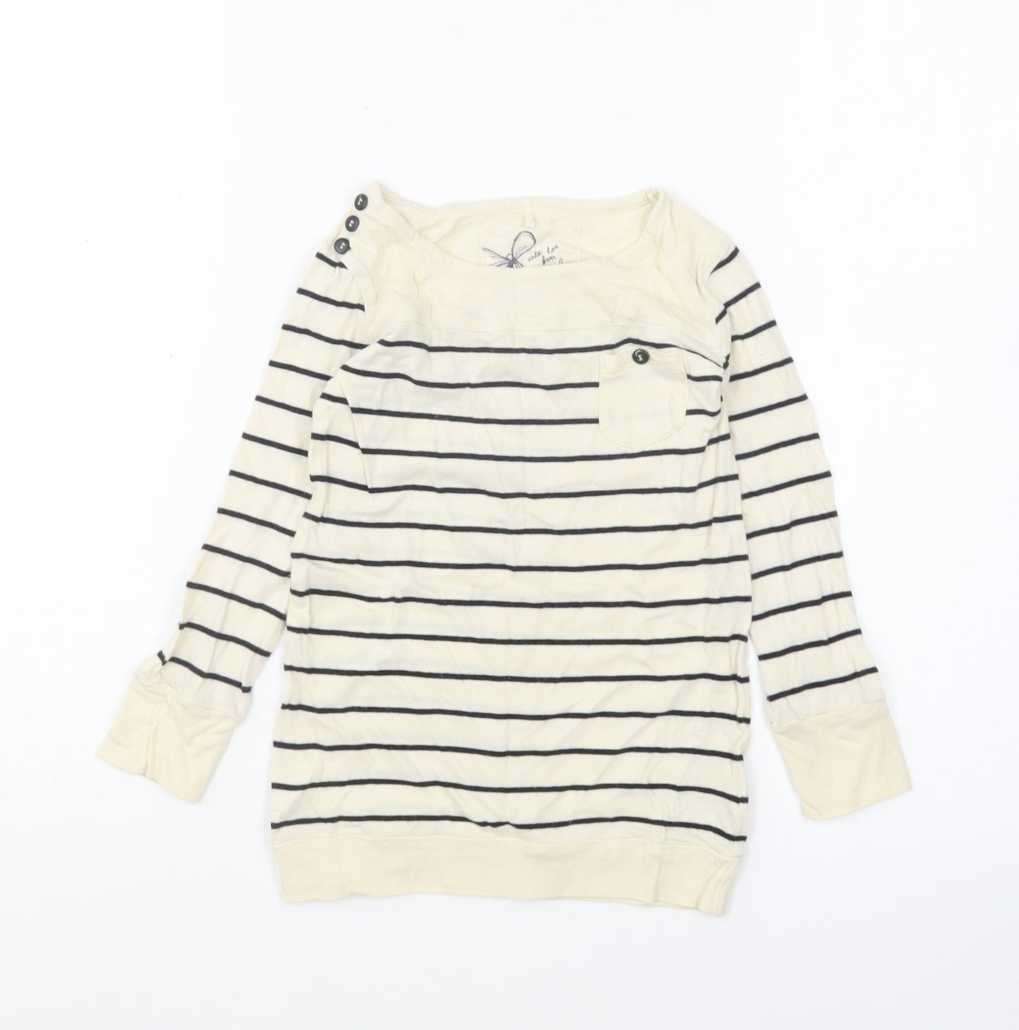 NEXT Girls White Striped Cotton Basic T-Shirt Size 4 Years Boat Neck Pullover