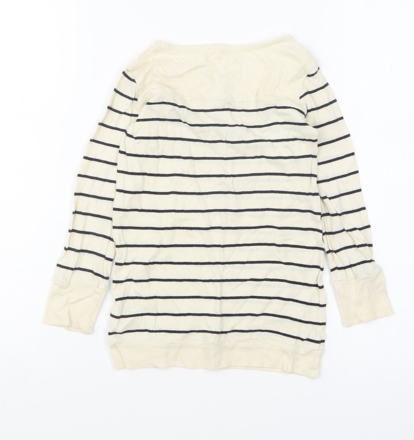 NEXT Girls White Striped Cotton Basic T-Shirt Size 4 Years Boat Neck Pullover