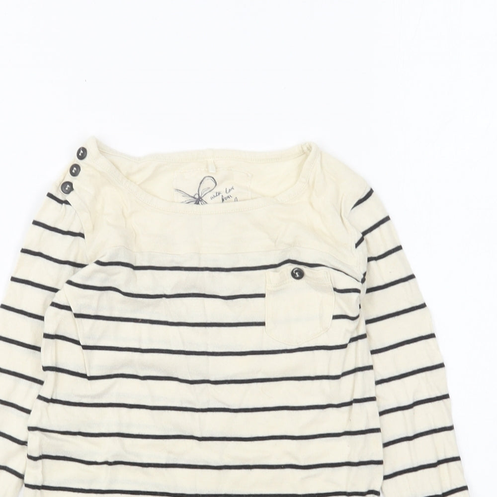 NEXT Girls White Striped Cotton Basic T-Shirt Size 4 Years Boat Neck Pullover