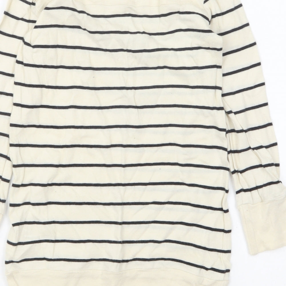 NEXT Girls White Striped Cotton Basic T-Shirt Size 4 Years Boat Neck Pullover