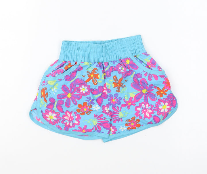 Dunnes Stores Girls Blue Floral Polyester Sweat Shorts Size 6 Years Regular