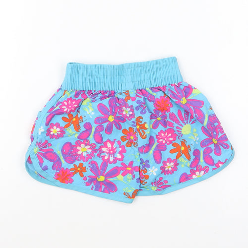 Dunnes Stores Girls Blue Floral Polyester Sweat Shorts Size 6 Years Regular