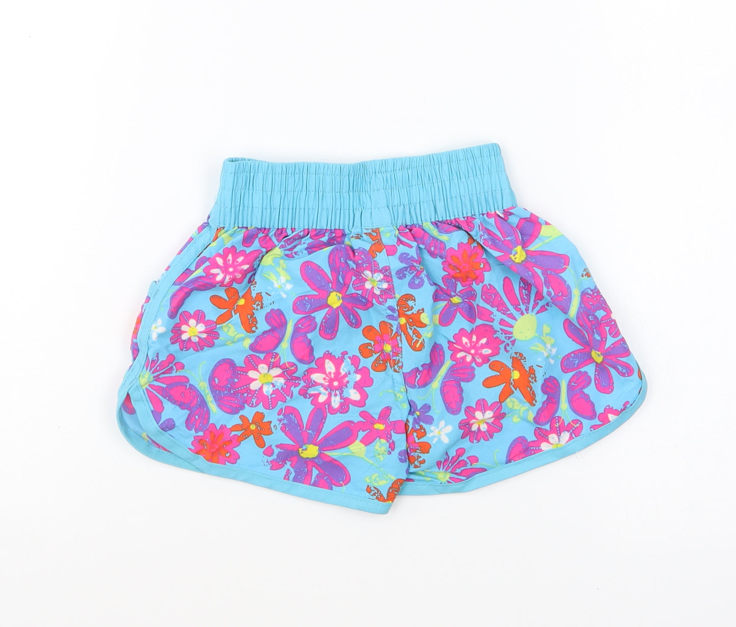 Dunnes Stores Girls Blue Floral Polyester Sweat Shorts Size 6 Years Regular