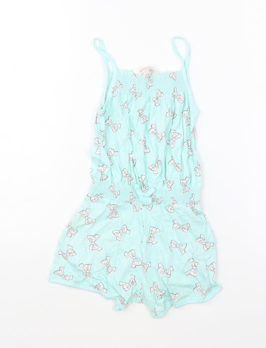 Girl2Girl Girls Green Geometric Cotton Playsuit One-Piece Size 5-6 Years Pullover - Ribbon Print
