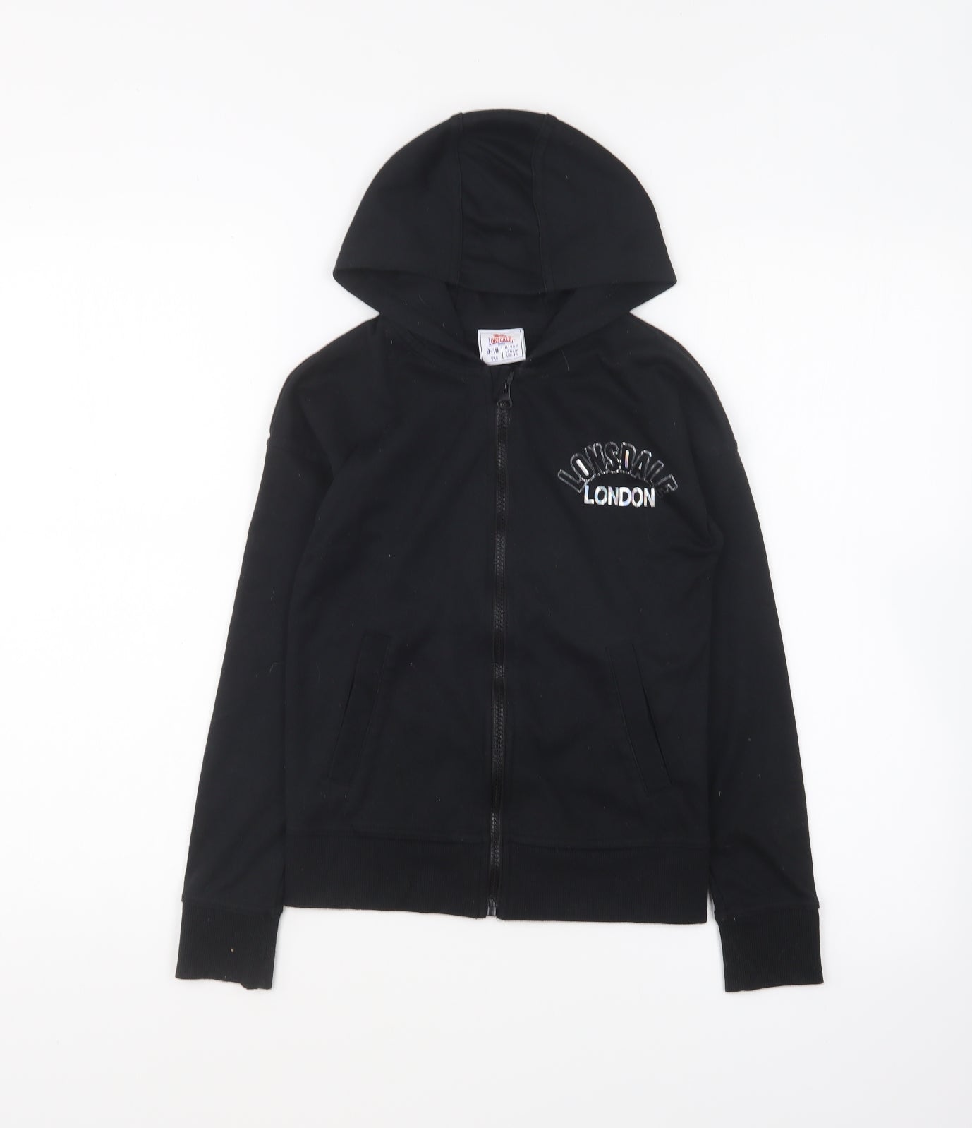 Lonsdale Girls Black Polyester Full Zip Hoodie Size 9-10 Years Zip