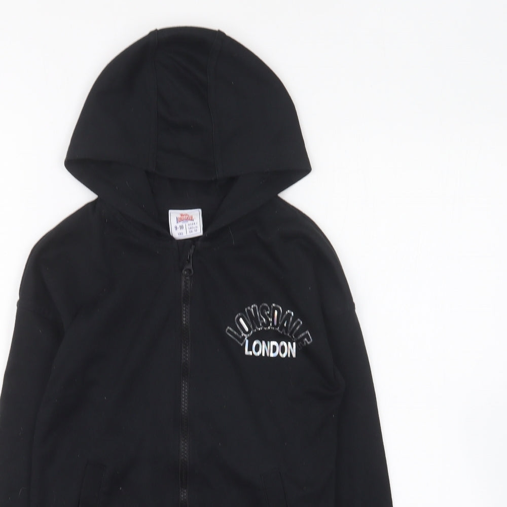 Lonsdale Girls Black Polyester Full Zip Hoodie Size 9-10 Years Zip