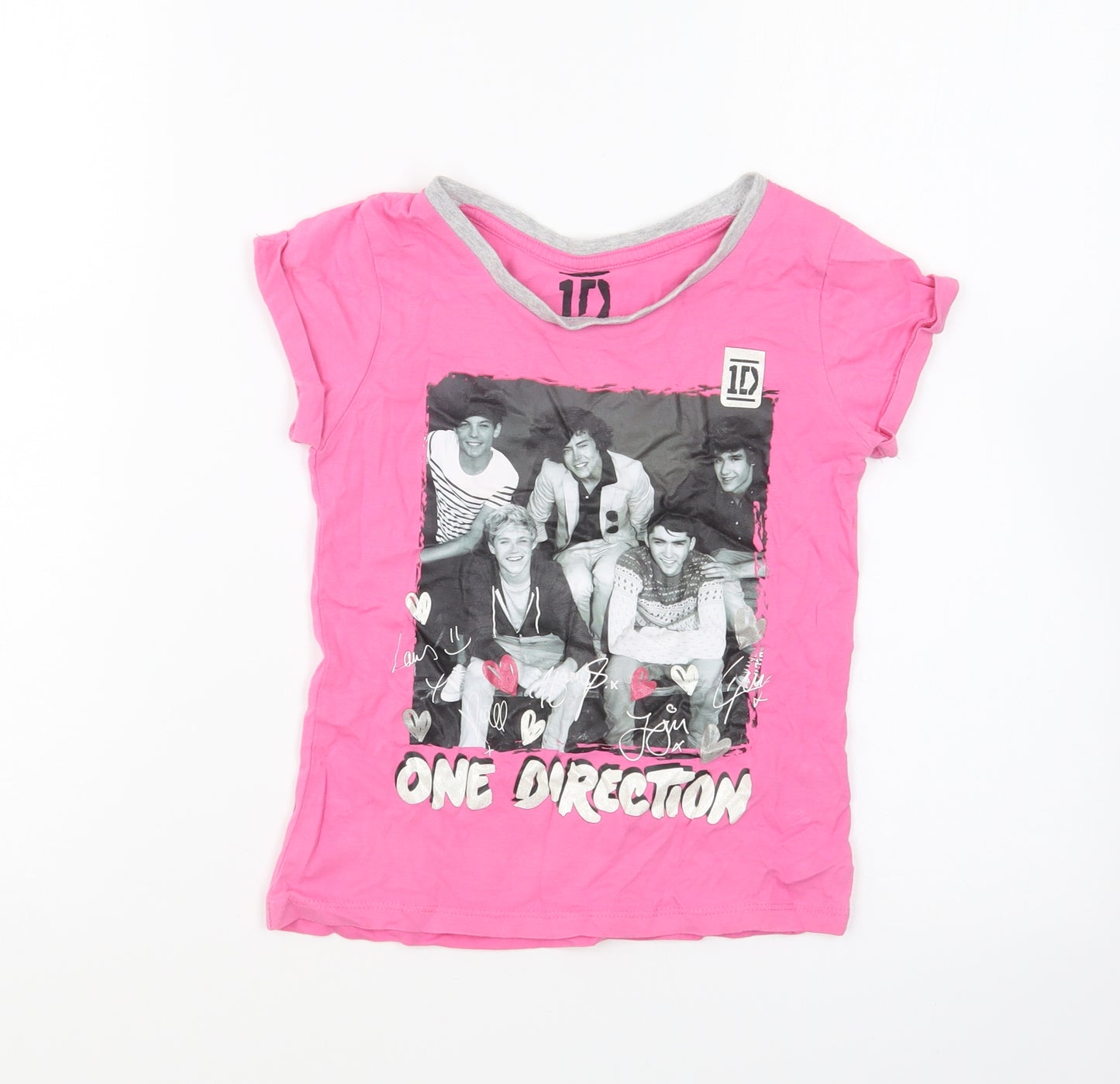 Primark Girls Pink Cotton Basic T-Shirt Size 6-7 Years Round Neck Pullover - One Direction