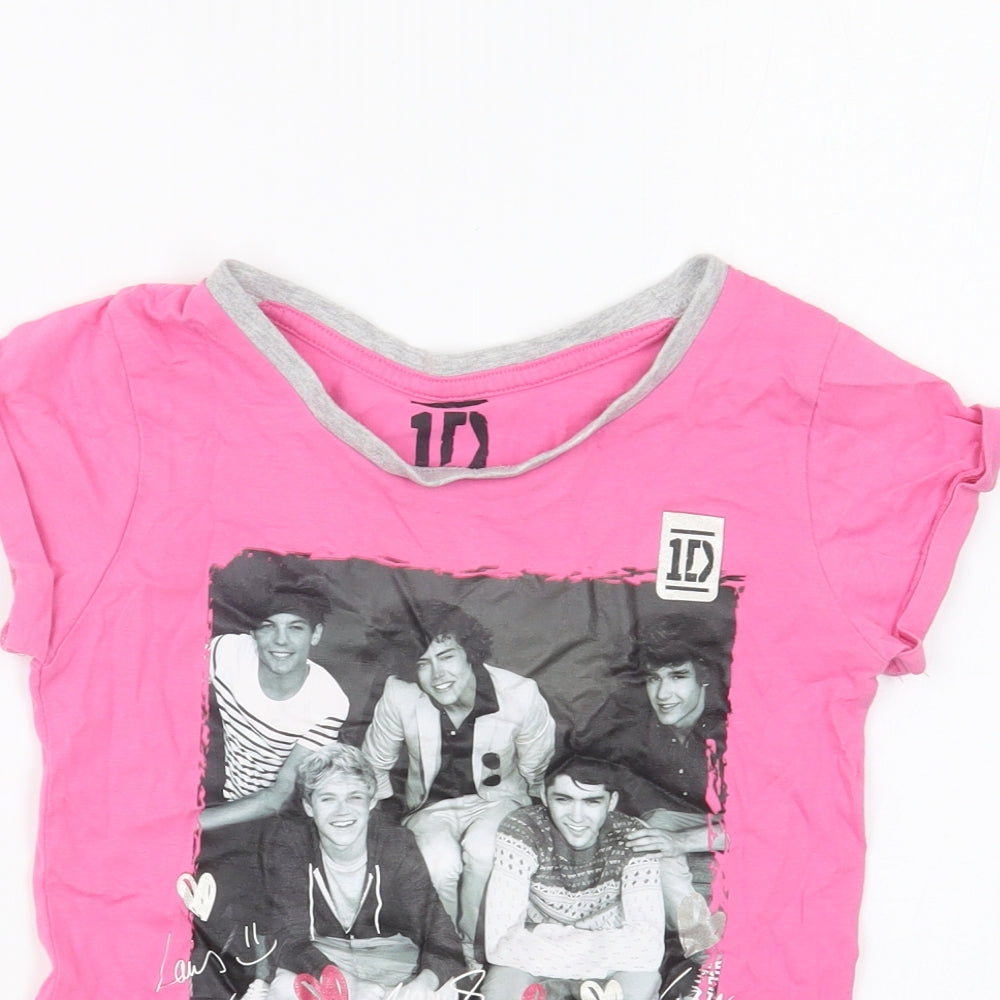 Primark Girls Pink Cotton Basic T-Shirt Size 6-7 Years Round Neck Pullover - One Direction