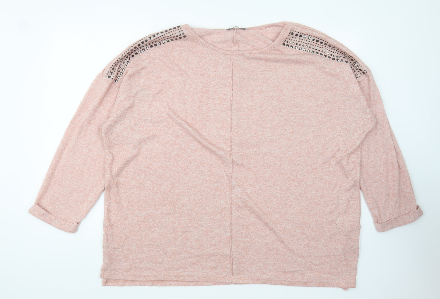 Papaya Womens Pink Round Neck Cotton Pullover Jumper Size 20