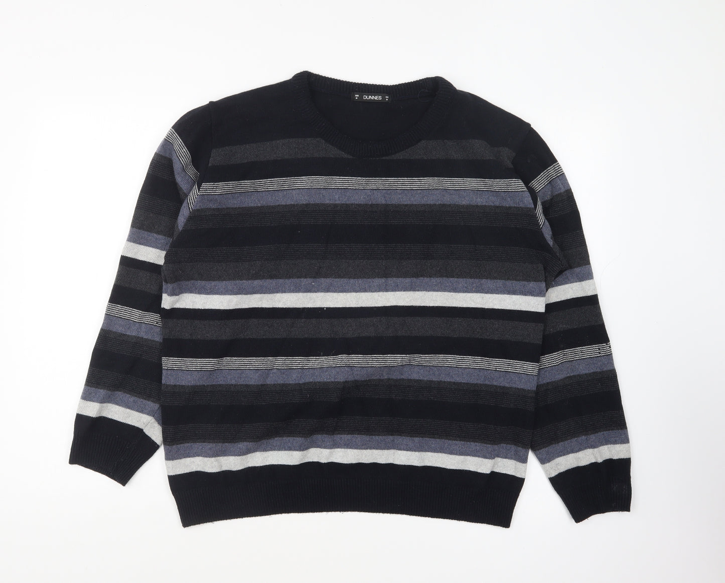 Dunnes Stores Mens Blue Round Neck Striped Cotton Pullover Jumper Size M