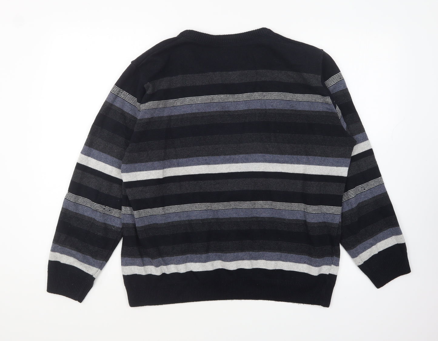 Dunnes Stores Mens Blue Round Neck Striped Cotton Pullover Jumper Size M