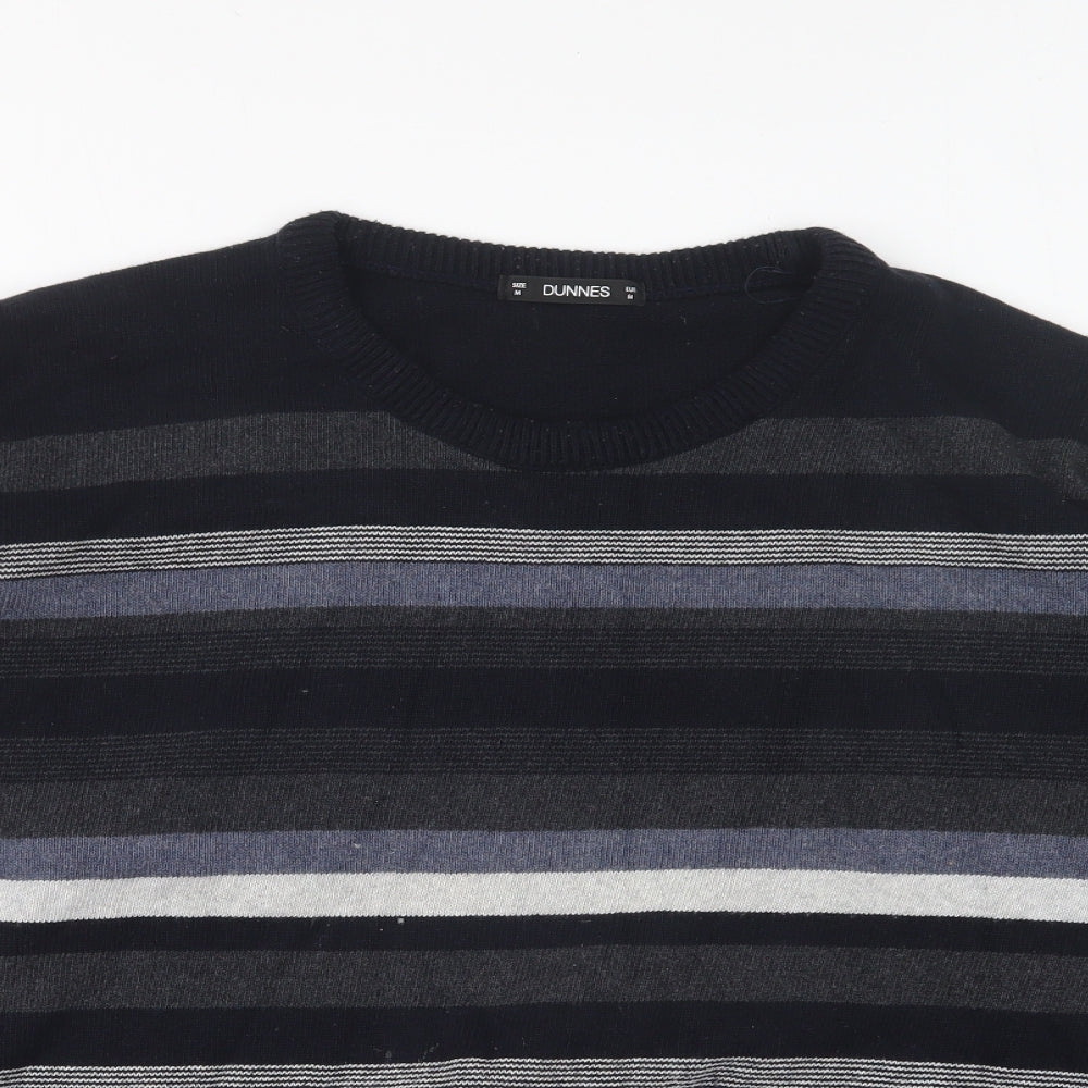 Dunnes Stores Mens Blue Round Neck Striped Cotton Pullover Jumper Size M