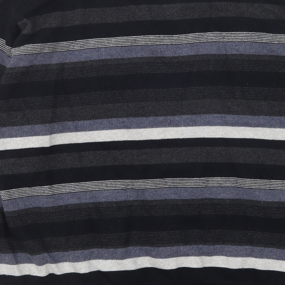 Dunnes Stores Mens Blue Round Neck Striped Cotton Pullover Jumper Size M