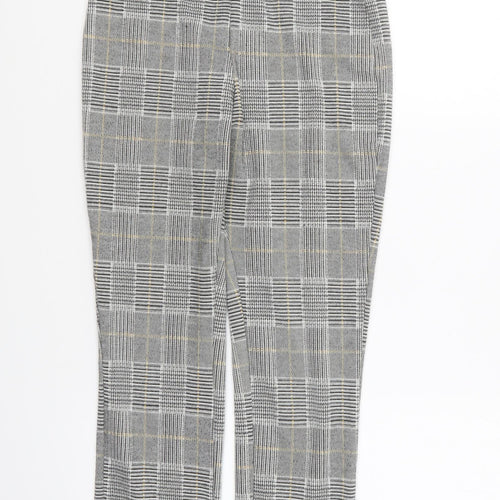 H&M Womens Grey Plaid Polyester Trousers Size S L25 in Regular Zip