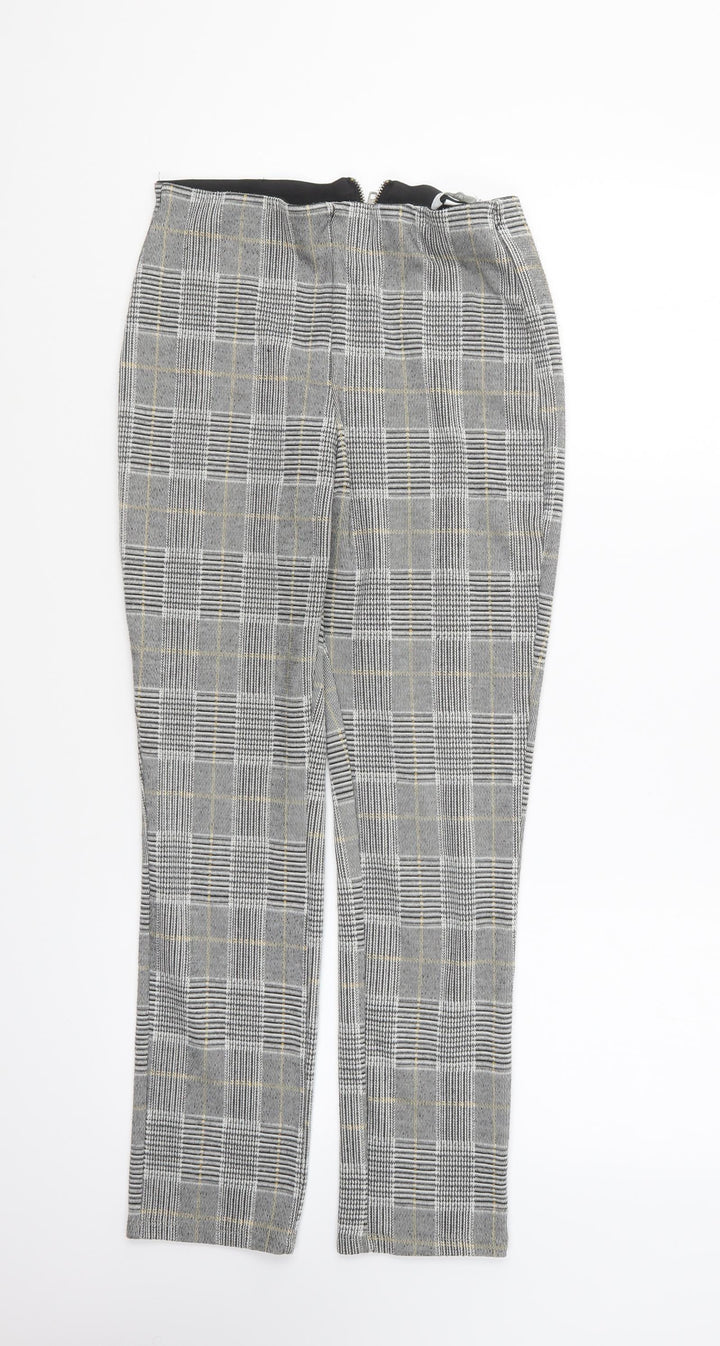 H&M Womens Grey Plaid Polyester Trousers Size S L25 in Regular Zip