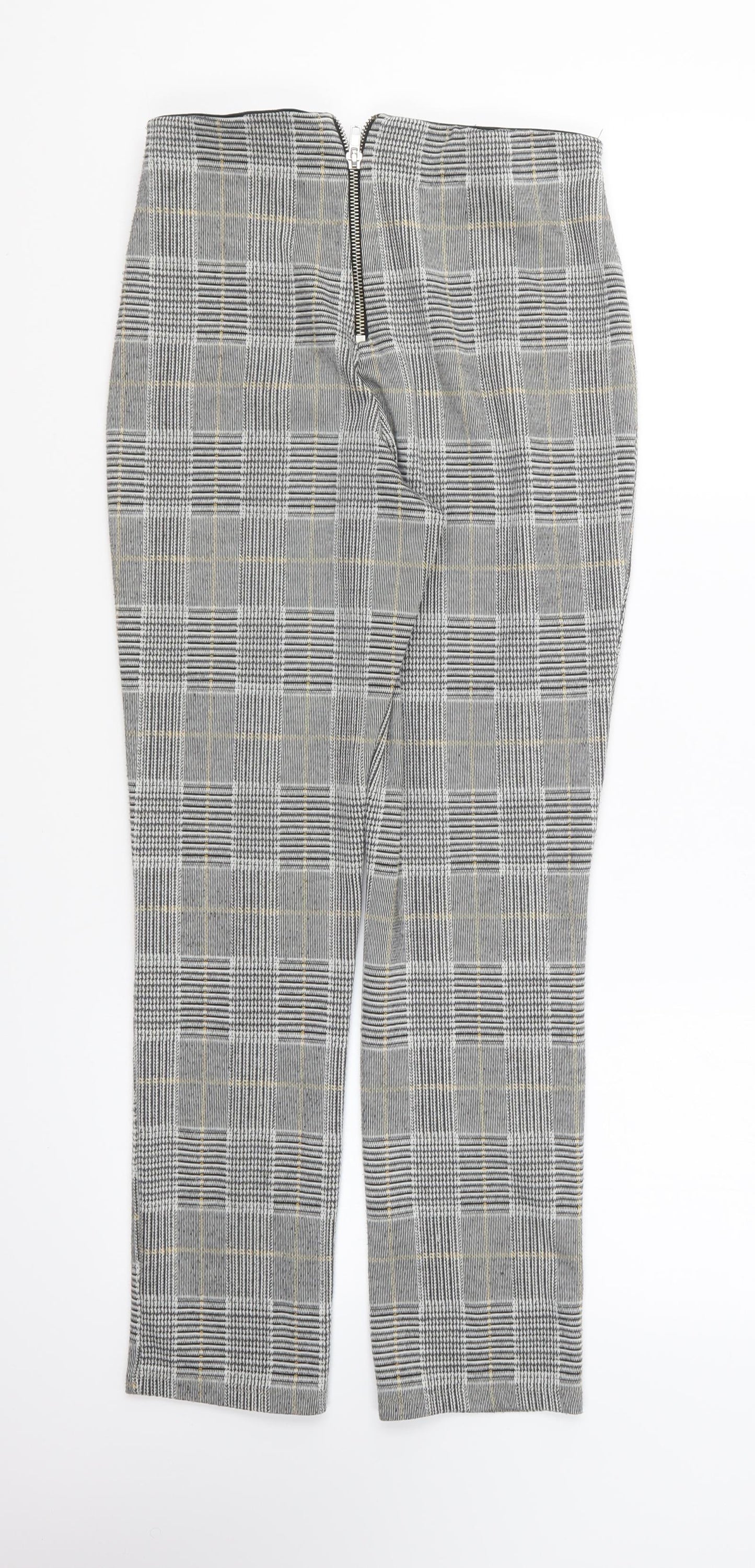H&M Womens Grey Plaid Polyester Trousers Size S L25 in Regular Zip