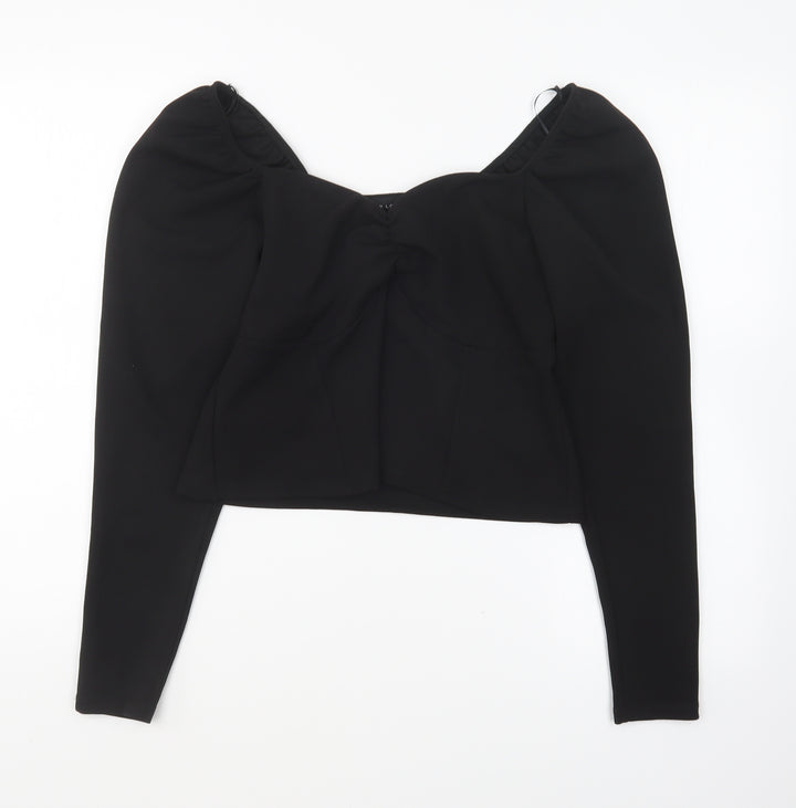 New Look Womens Black Polyester Basic Blouse Size 12 Sweetheart - Ruched