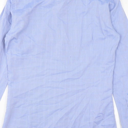 Remus Uomo Mens Blue Geometric Polyester Button-Up Size 14.5 Collared Button