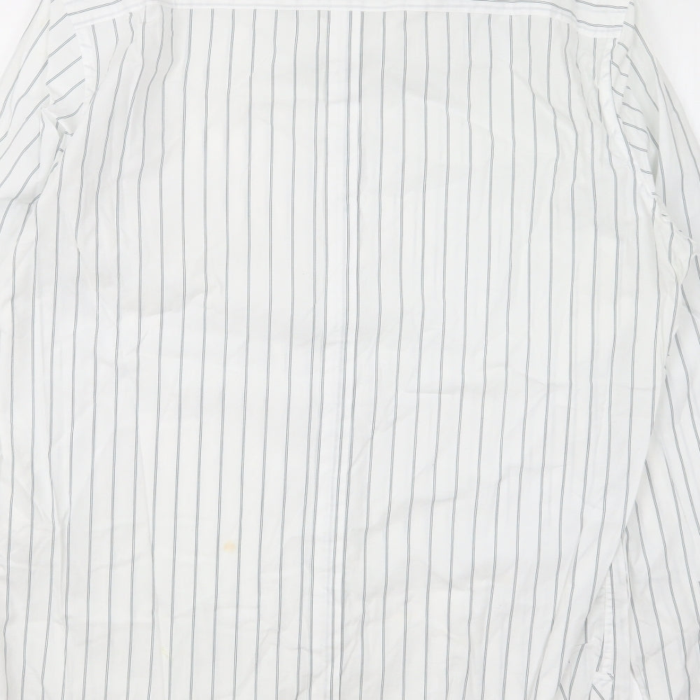 DKNY Mens White Striped Cotton Button-Up Size L Collared Button