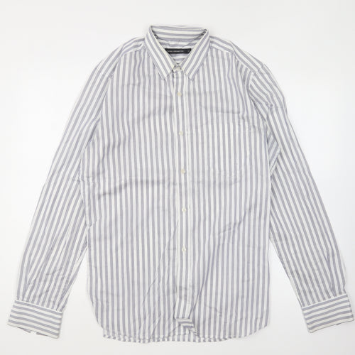 French Connection Mens Blue Striped Cotton Button-Up Size M Collared Button