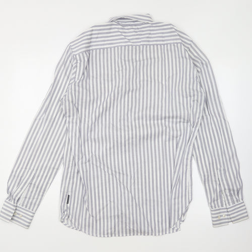 French Connection Mens Blue Striped Cotton Button-Up Size M Collared Button