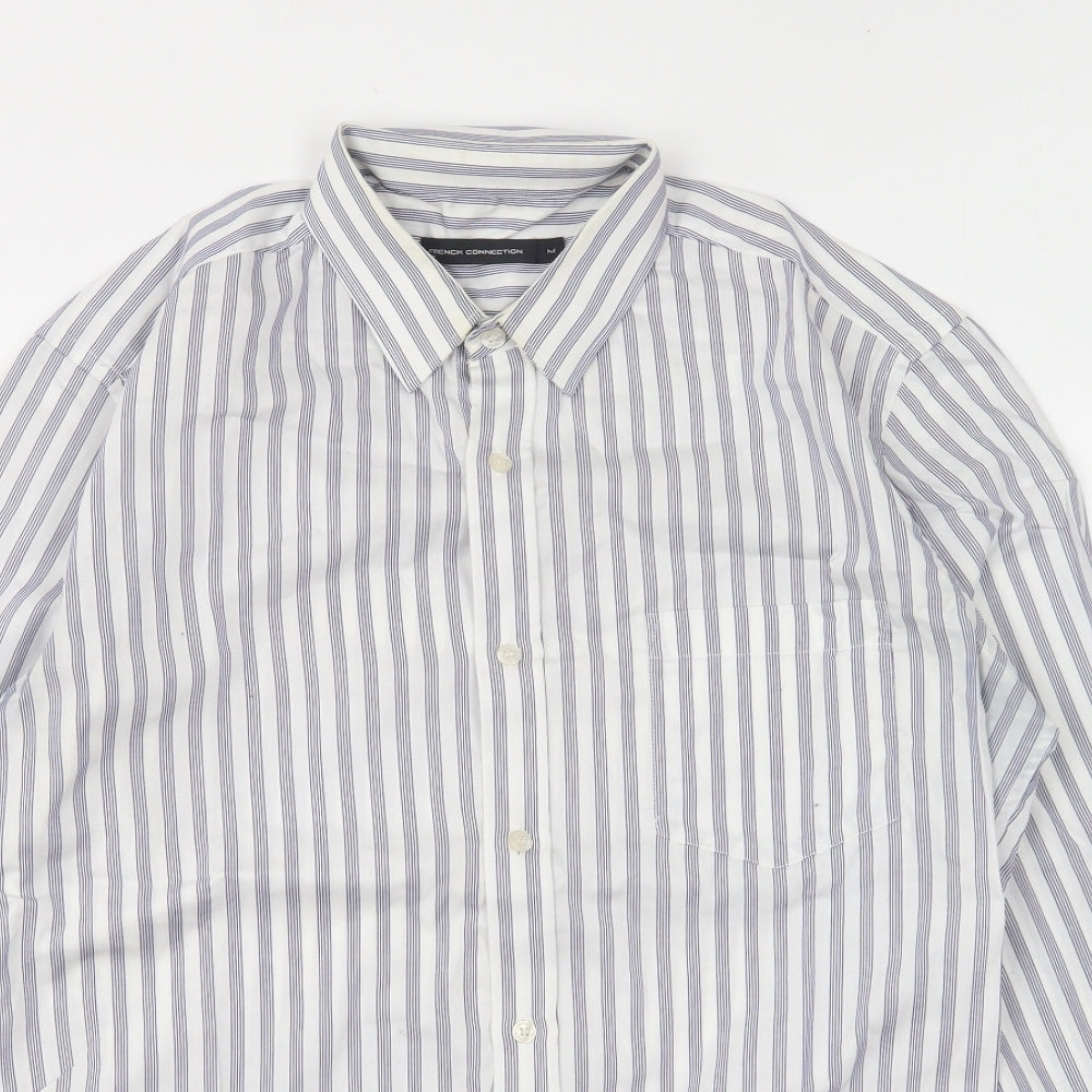 French Connection Mens Blue Striped Cotton Button-Up Size M Collared Button