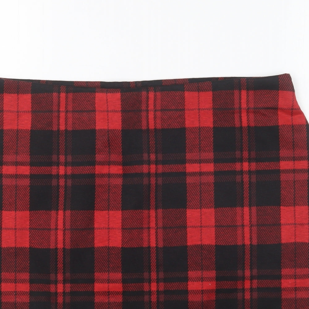 New Look Womens Red Plaid Polyester Mini Skirt Size 14
