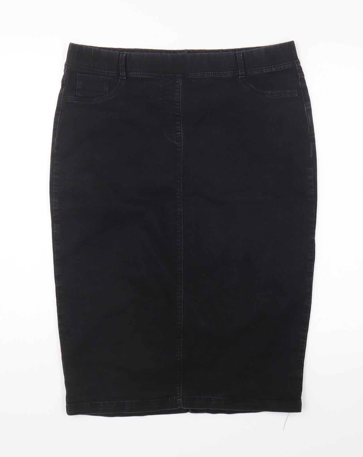 Studio Womens Black Cotton Straight & Pencil Skirt Size 16 Button
