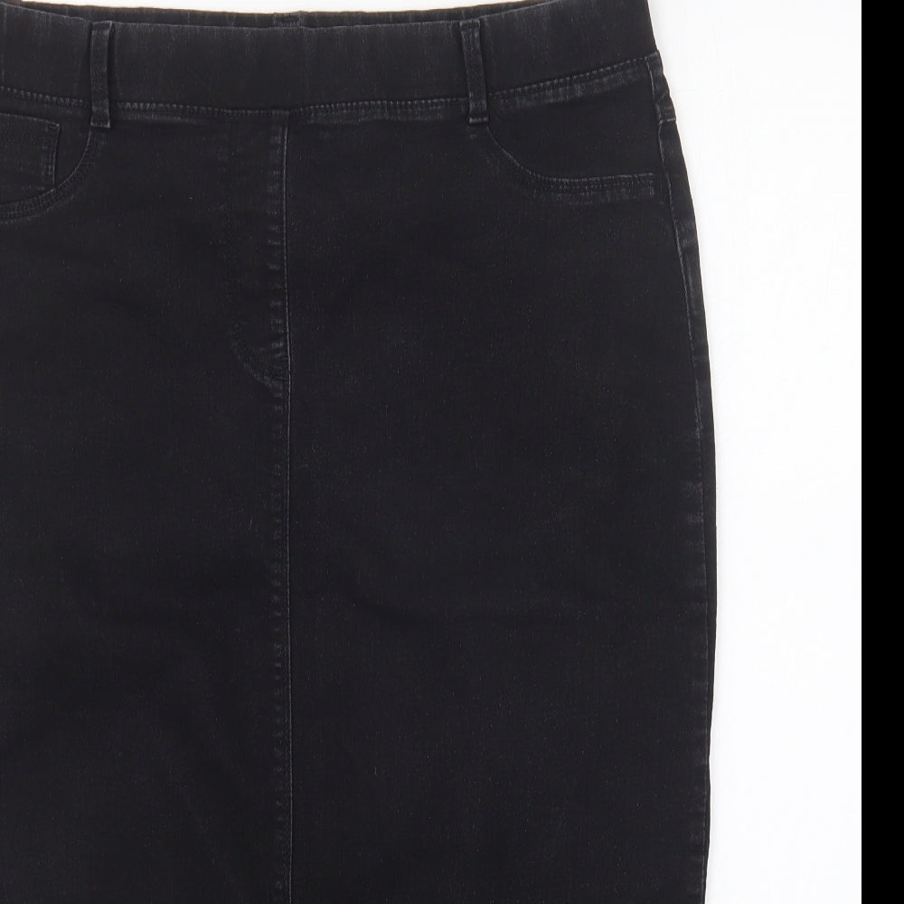 Studio Womens Black Cotton Straight & Pencil Skirt Size 16 Button