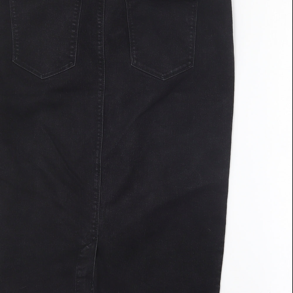 Studio Womens Black Cotton Straight & Pencil Skirt Size 16 Button