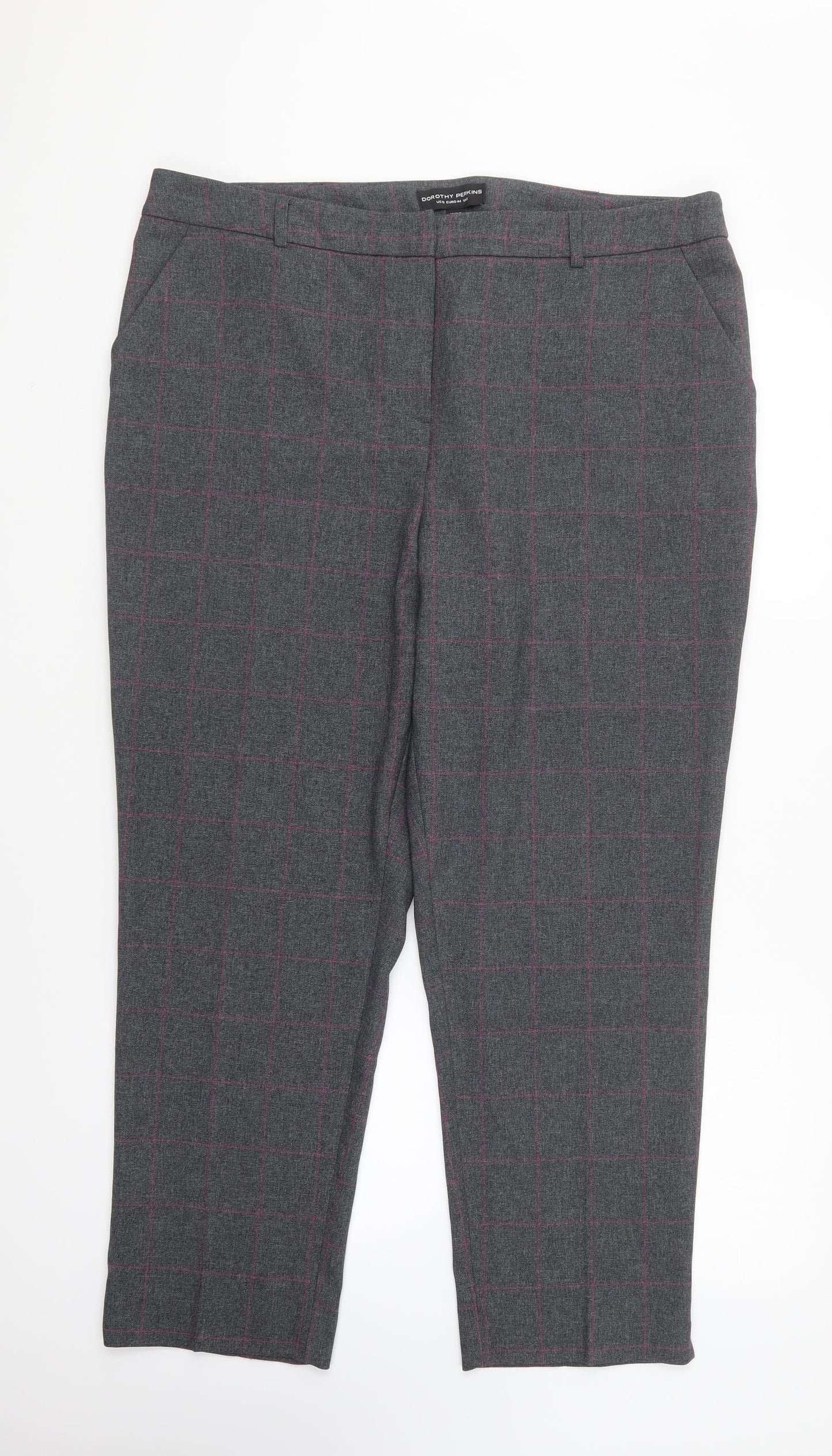 Dorothy Perkins Womens Grey Plaid Polyester Trousers Size 16 L25 in Regular Button