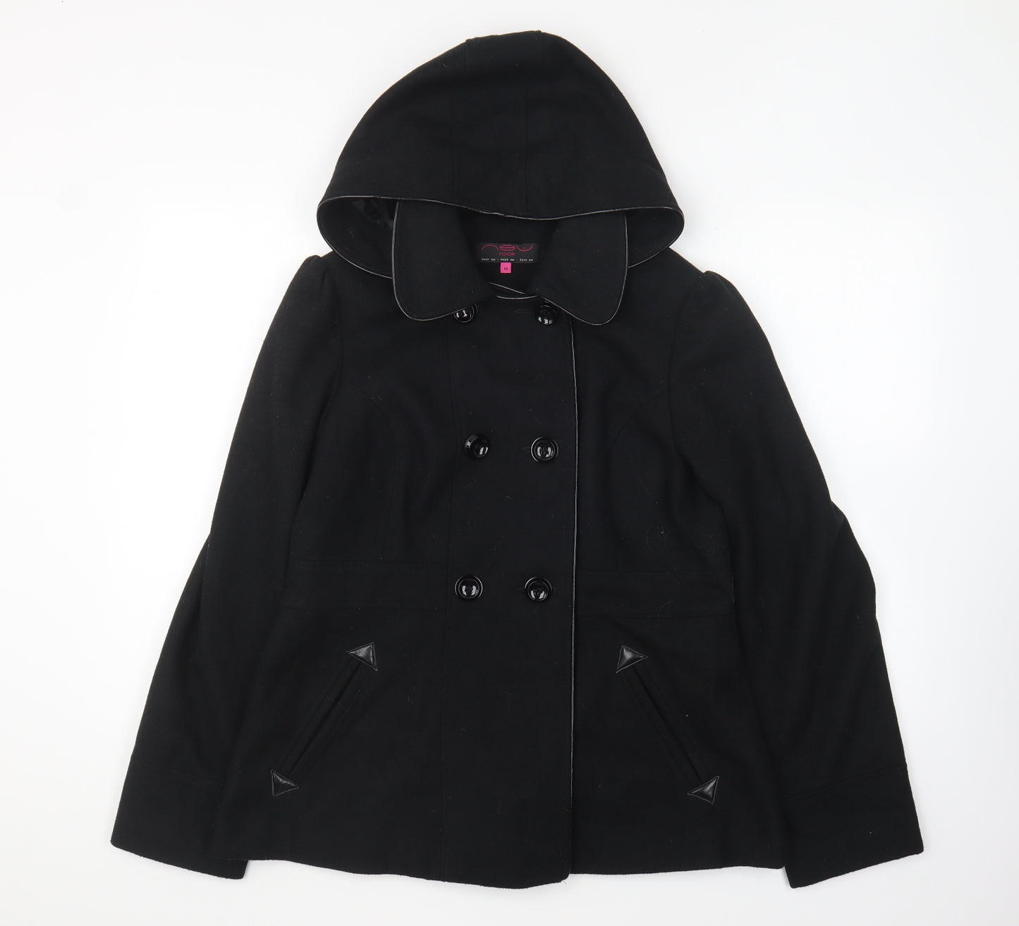 New Look Womens Black Pea Coat Coat Size 14 Button