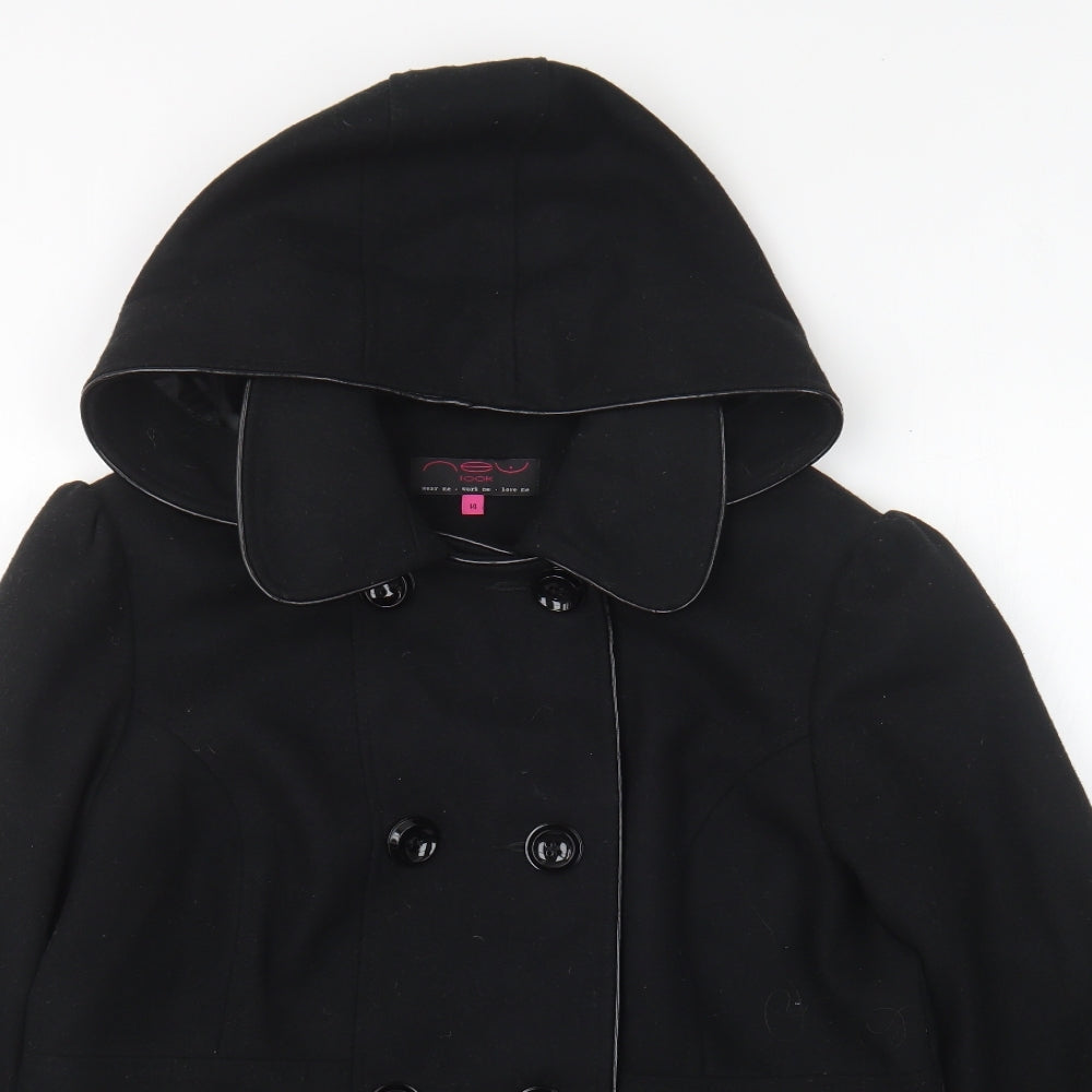 New Look Womens Black Pea Coat Coat Size 14 Button